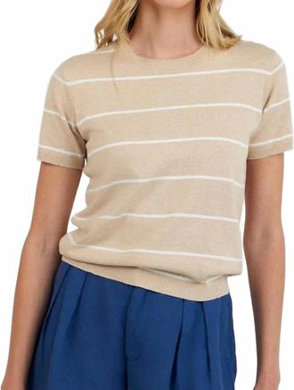 Bella Dahl Womens Short Sleeve Crew Neck Knit Top In Sand Bar Stripe