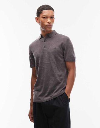 AllSaints Mode - Polo a maniche corte grigio antracite in lana merino