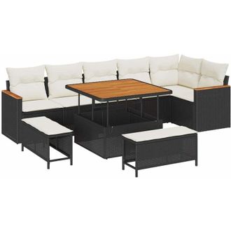 vidaXL Conjunto De Sof&aacute; De Jard&iacute;n Con Coj&iacute;n 9 Pcs Negro Polirat&aacute;n Vidaxl