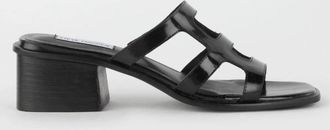 Steve Madden Womens Steve Madden Princess Sandals Black Leather Slip On Block Heel ZAP1303