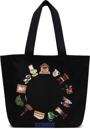 バッグ JW Anderson Canvas Tote Bag Black Auth NWT JW Anderson Colorful Logo Embroidered Canvas Tote