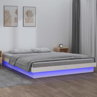 Berkfield Home LED Bed Frame without Mattress White Double Solid Wood