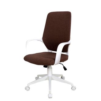 Oresteluchetta Silla oficina blanca polipropileno, tela marr&oacute;n 101-111x62.5x61