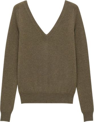 Saint Laurent Groene Kasjmier V-hals Trui - Dames - Cashmere truien - Groen - L - Kasjmier - Truien & Vesten