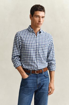 GANT Men Gingham Linen Blend Shirt (XXXL) VINTAGE BLUE