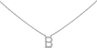 House of Brilliance 10K White Gold Diamond Accent A-Z Block Initial Pendant Necklace in White Gold | B at Nordstrom