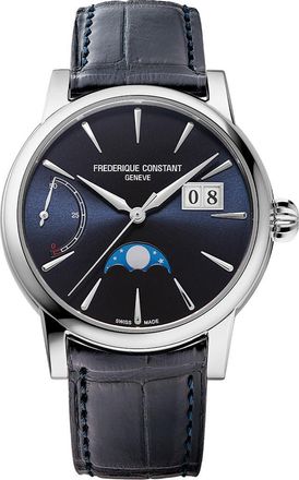 Frederique Constant Classic Manufacture Blue Power Reserve Big Date Automatic Leather Strap Watch, 40mm in Silver-Tone at Nordstrom