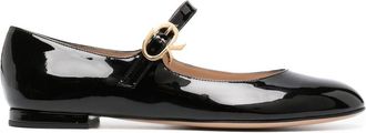 Gianvito Rossi Mary Ribbon flat pumps - women - Calf Leather/Calf Leather/Patent Calf Leather - 41.5 - Black