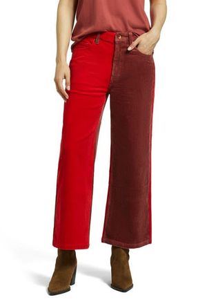 Brixton Margo High Waist Two-Tone Crop Cotton Corduroy Pants in Cowhide/Mars Red Cord at Nordstrom, Size 27