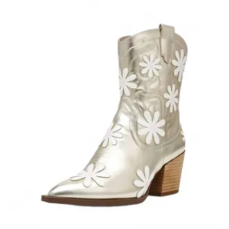 Betsey Johnson Womens Disco Daisy Faux Leather Booties In Gold