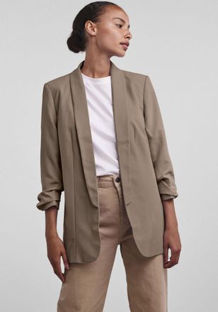 Pieces Blusenblazer PIECES PCBOSELLA 3/4 BLAZER NOOS, Damen, Gr. L, beige (fossil), Web, Obermaterial: 79% Polyester, 16% Viskose, 5% Elasthan, unifarben, sl