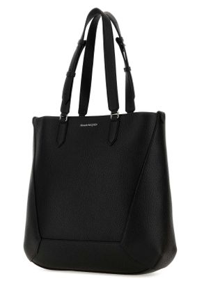 Alexander McQueen Mens Black Leather Medium Edge Shopping Bag Borse A Mano