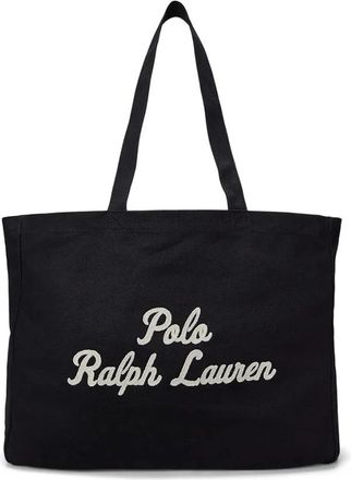 Polo Ralph Lauren Geborduurde Canvas Tote - Heren - Shoppers - Zwart - ONE Size - Katoen - Tassen