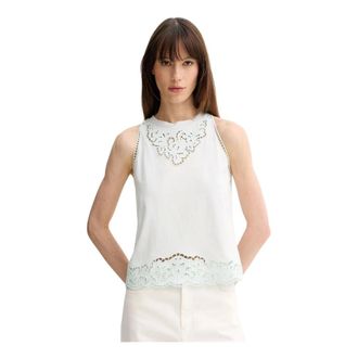 Twinset Tops, Dames, Groen, S, Katoen, Top met ingelegde borduursels