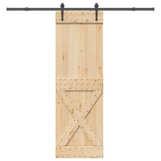 Berkfield Home Sliding Door with Hardware Set 70x210 cm Solid Wood Pine in Brown