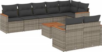 vidaXL Set De Muebles De Jard&iacute;n 9 Pzas Y Cojines Rat&aacute;n Sint&eacute;tico Gris Vidaxl