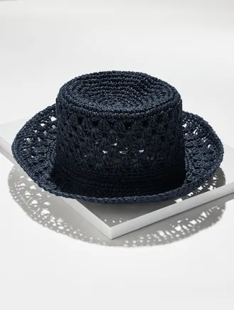 Talbots Crochet Straw Bucket Hat - Blue - 001 Talbots