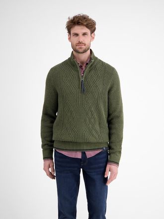 Lerros Strickpullover LERROS LERROS Strickpullover mit Zopfmuster und Troyerkragen, Herren, Gr. XXL, gr&uuml;n (nordic olive), 67% Baumwolle, 33% Polyacryl, ohne 
