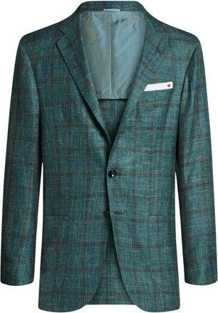 Kiton Geruite Single-Breasted Jas - Heren - Blazers - Groen - 4XL - Linnen - Jassen