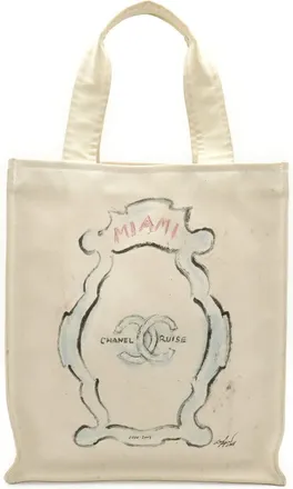 Chanel Ivory Canvas Shoulder Bag Tote Bag (Pre-Owned)