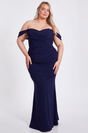 Quiz Womens Plus Size Scuba Crepe/Chiffon Bardot Maxi Dress