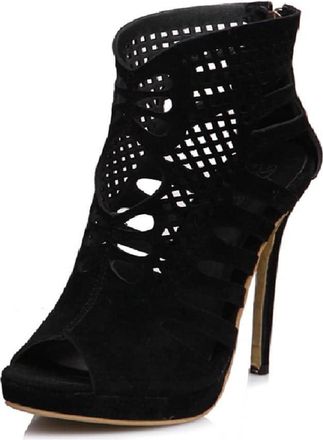 Generic Big Size Sexy Peep Toe Stiletto Unisex High Heel 12Cm Open Toe Sandals Walking Evening Party Pumps with Back Zip,Black,6 UK