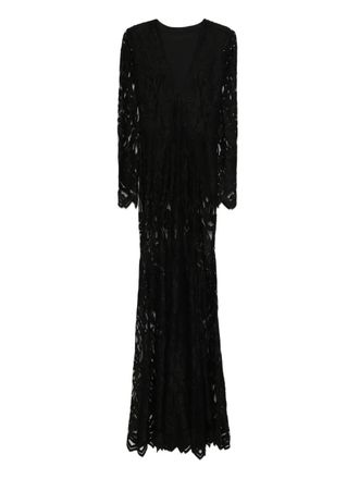 Miau by Clara Rotescu floral-lace long-sleeve gown - Black