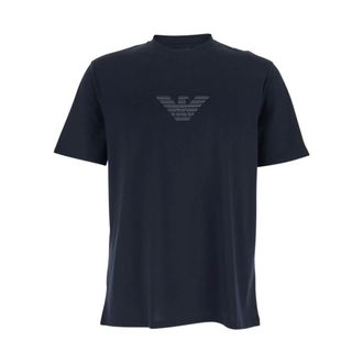 Emporio Armani Pima-jersey T-shirt met logo-opdruk - Heren - T-shirts - Blauw - L - Katoen - Tops