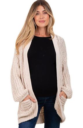 Pinkblush Chunky Knit Oversized Pocket Cardigan in Beige at Nordstrom, Size Large