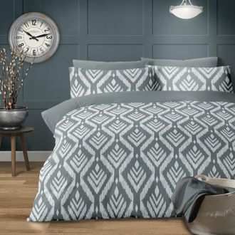 Lewis's Tahlia Ikat Duvet Set - Grey - Double | TJ Hughes