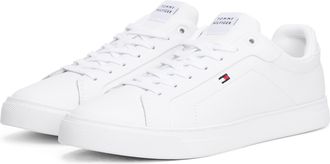 Tommy Hilfiger Sneaker TOMMY HILFIGER ICON COURT LTH FLAG ESS, Herren, Gr. 40, weiss (wei&szlig;), Leder, Lederimitat, Schuhe Sneaker, Freizeitschuh, Halbschuh, Schn&uuml;rschu