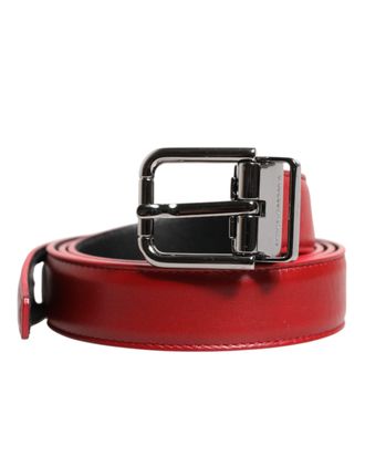 Dolce & Gabbana Mens Leather Belt With Metal Buckle - Red - Size 95 cm