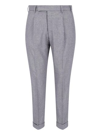 Pantaloni Torino Grey High-Waisted Pleated Wool-Cashmere Formal Pants