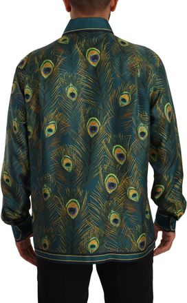 Dolce & Gabbana Peacock Feather Print Silk Pajama Mens Shirt