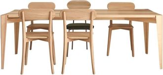 Tikamoon Mesa de comedor de fresno-olivo macizo franc&eacute;s para 6-8 personas