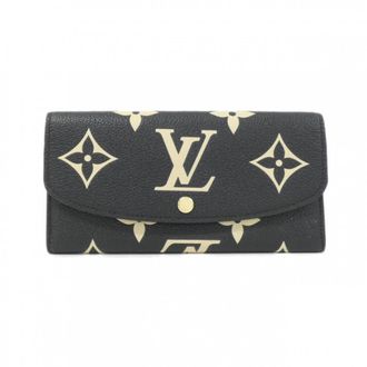 Louis Vuitton Beige Black Leather Long Wallet (Bi-Fold) (Pre-Owned)