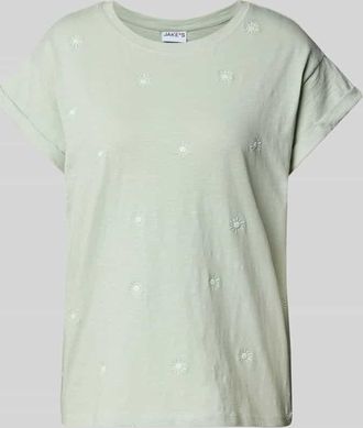 Jake*s Casual T-Shirt mit Motiv-Stitchings in Mint, Größe XS