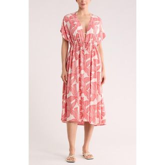 Nordstrom Rack Floral Short Sleeve Cover-Up Dress in Pink Floral Multi at Nordstrom Rack, Size X-Small