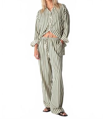 Electric & Rose Boyfriend Long Sleeve Shirt In Moss Stripe