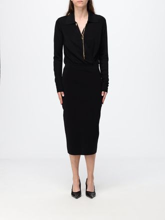 Elisabetta Franchi Midi Sheath Dress in Jersey with V-Neck and Long Sleeves