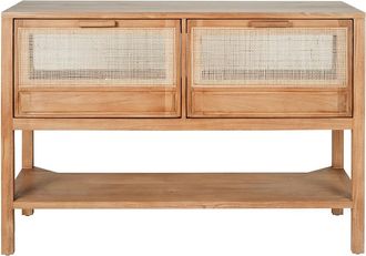 Miliboo Mueble De Ba&ntilde;o De Madera Maciza De Teca Y Rejilla De Rat&aacute;n L120 Cm Rivo