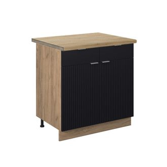 Vicco Mueble Bajo De Cocina Fame-line, Rayas Negras, 80 Cm, Et Roble
