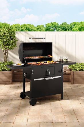 Living and Home Outdoor Carbon Steel Grill with Smoke Stack in Black