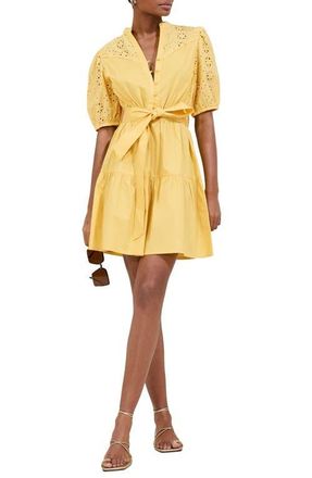 Lipsy Broderie Belted Minidress in Yellow at Nordstrom, Size 10 Us