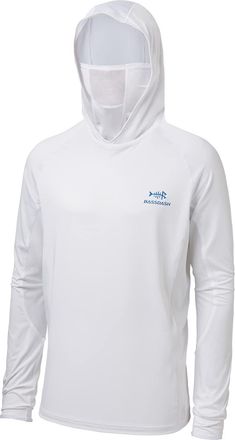 Bassdash UPF 50+ Mens Long Sleeve Fishing Shirt with Mask UV Neck Gaiter Hoodie White
