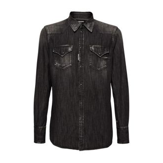 Dsquared2 Klassiek Western Denim Overhemd - Heren - Spijkeroverhemden - Grijs - L - Denim - Overhemden