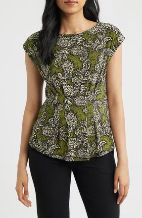 Anne Klein Print Cap Sleeve Top in Bay Leaf Multi at Nordstrom, Size X-Large