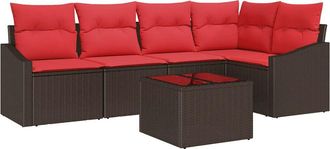 vidaXL Juego De Sof&aacute; 6 Uds. Marr&oacute;n Rat&aacute;n Sint&eacute;tico Vidaxl
