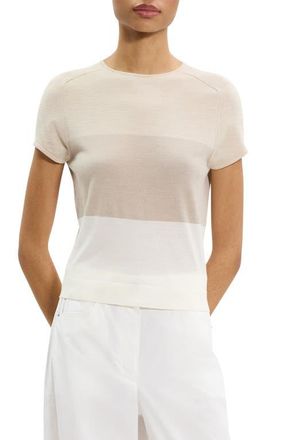 Theory Colorblock Merino Wool Top in Pale Sand Multi at Nordstrom, Size Medium