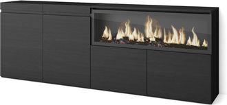 Skraut Home Aparador efecto madera negro 208x35x75cm chimenea efecto fuego
